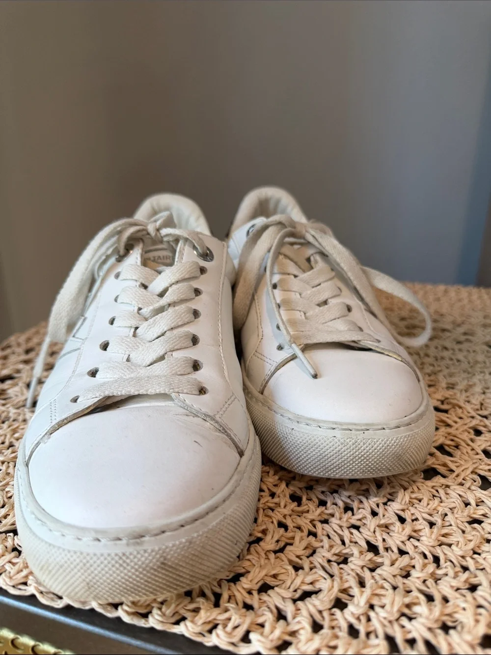 Zadig & Voltaire White Leather Sneakers with Black/Glittery Heel Tab